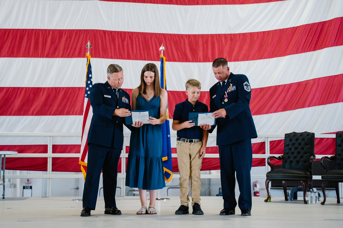 Brian Maple retirement ceremony from USAF with children